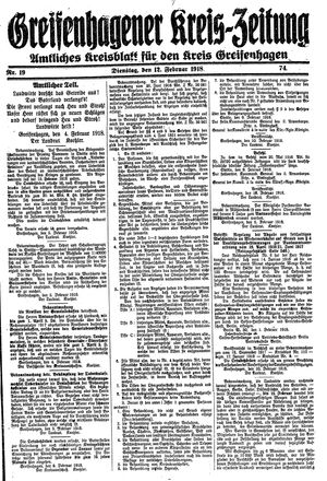 Greifenhagener Kreiszeitung vom 12.02.1918