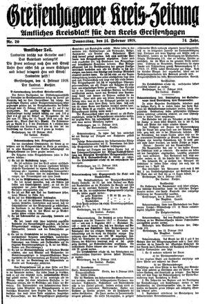 Greifenhagener Kreiszeitung vom 14.02.1918