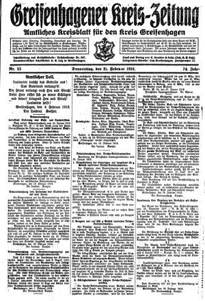 Greifenhagener Kreiszeitung vom 21.02.1918