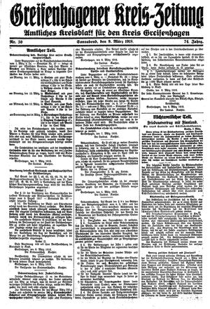 Greifenhagener Kreiszeitung vom 09.03.1918