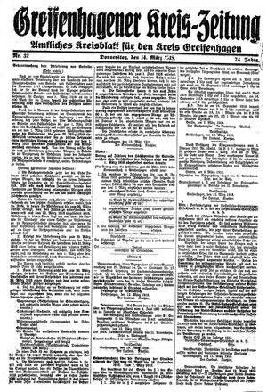 Greifenhagener Kreiszeitung vom 14.03.1918