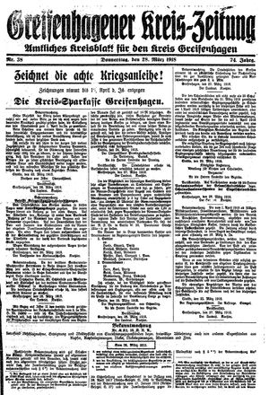 Greifenhagener Kreiszeitung on Mar 28, 1918