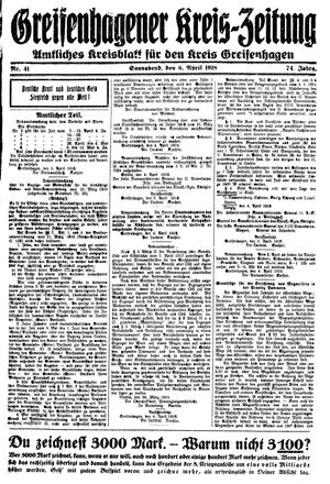 Greifenhagener Kreiszeitung vom 06.04.1918