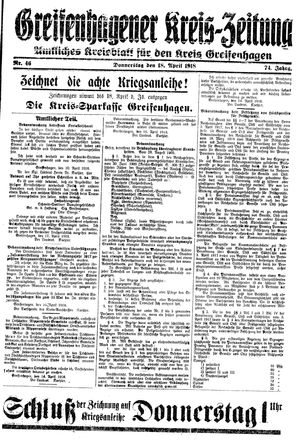 Greifenhagener Kreiszeitung vom 18.04.1918