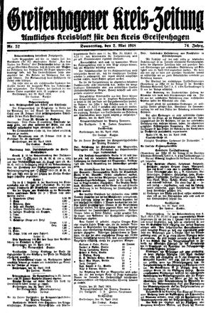 Greifenhagener Kreiszeitung on May 2, 1918