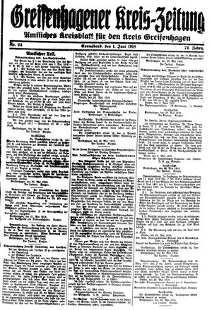 Greifenhagener Kreiszeitung vom 01.06.1918
