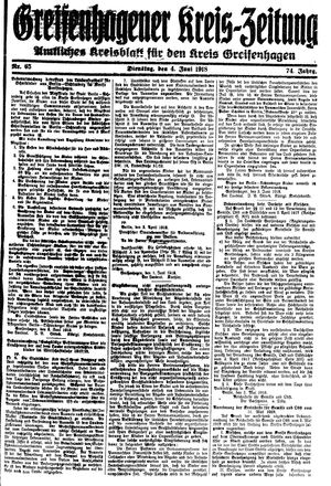 Greifenhagener Kreiszeitung on Jun 4, 1918