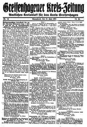 Greifenhagener Kreiszeitung vom 15.06.1918