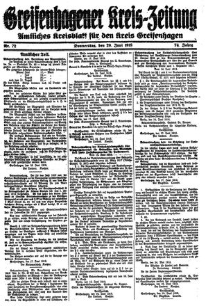 Greifenhagener Kreiszeitung vom 20.06.1918