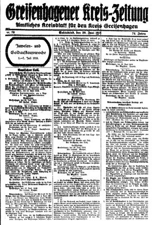 Greifenhagener Kreiszeitung vom 29.06.1918