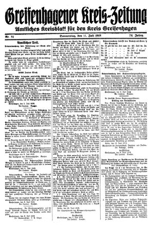 Greifenhagener Kreiszeitung vom 11.07.1918