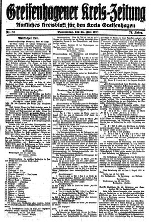 Greifenhagener Kreiszeitung vom 25.07.1918
