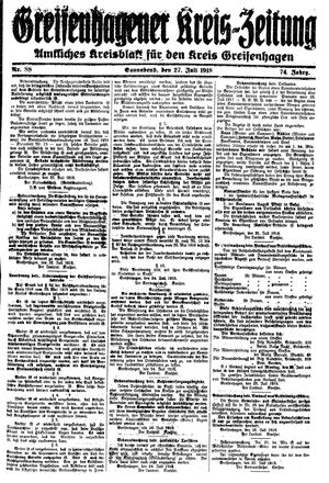 Greifenhagener Kreiszeitung vom 27.07.1918
