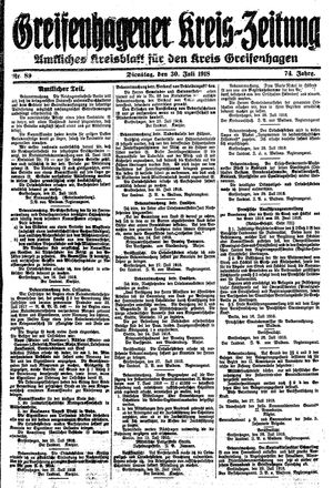 Greifenhagener Kreiszeitung vom 30.07.1918