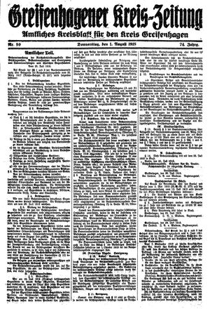 Greifenhagener Kreiszeitung vom 01.08.1918