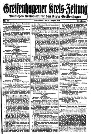 Greifenhagener Kreiszeitung vom 08.08.1918