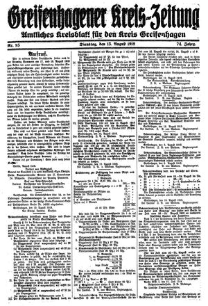 Greifenhagener Kreiszeitung vom 13.08.1918