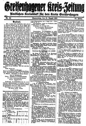 Greifenhagener Kreiszeitung vom 15.08.1918