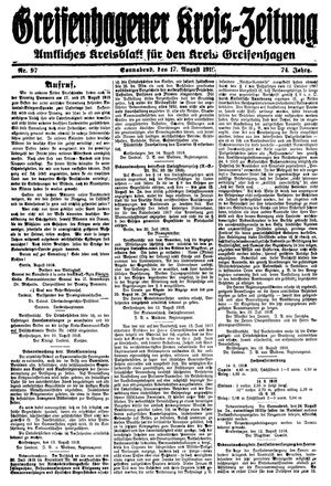 Greifenhagener Kreiszeitung vom 17.08.1918