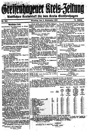 Greifenhagener Kreiszeitung vom 03.09.1918