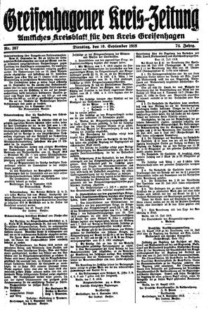 Greifenhagener Kreiszeitung vom 10.09.1918
