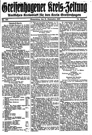 Greifenhagener Kreiszeitung vom 12.09.1918