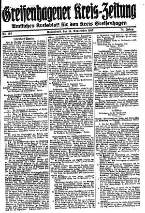 Greifenhagener Kreiszeitung vom 14.09.1918