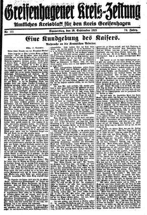 Greifenhagener Kreiszeitung vom 19.09.1918