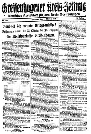Greifenhagener Kreiszeitung vom 01.10.1918