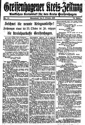 Greifenhagener Kreiszeitung vom 05.10.1918
