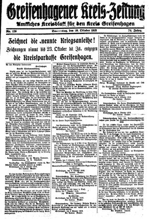 Greifenhagener Kreiszeitung vom 10.10.1918