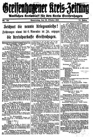Greifenhagener Kreiszeitung on Oct 24, 1918