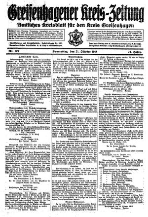 Greifenhagener Kreiszeitung vom 31.10.1918