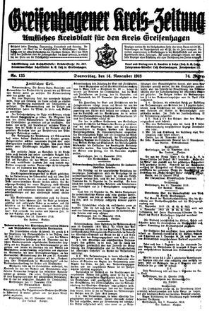 Greifenhagener Kreiszeitung vom 14.11.1918
