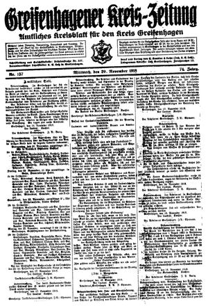 Greifenhagener Kreiszeitung vom 20.11.1918