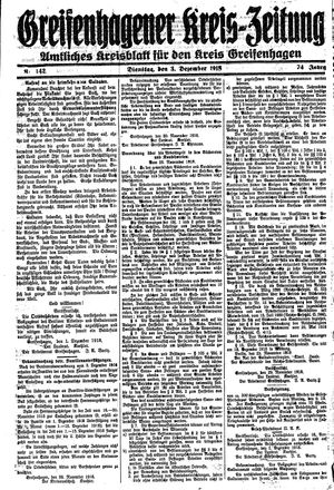Greifenhagener Kreiszeitung vom 03.12.1918