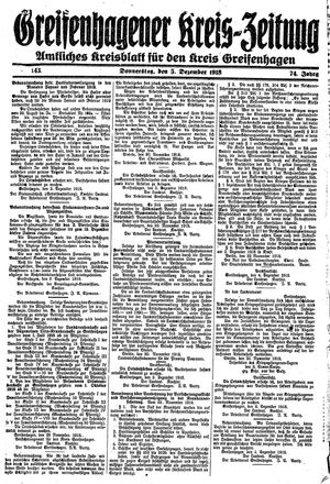 Greifenhagener Kreiszeitung vom 05.12.1918