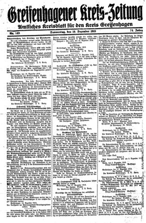 Greifenhagener Kreiszeitung vom 19.12.1918