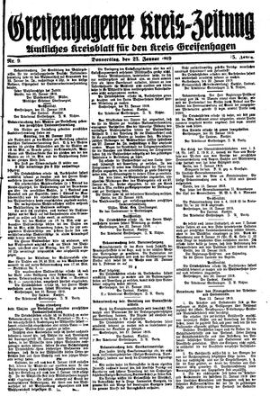 Greifenhagener Kreiszeitung vom 23.01.1919