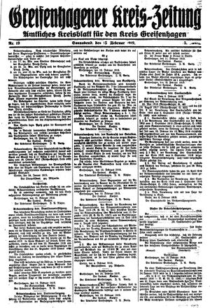Greifenhagener Kreiszeitung vom 15.02.1919