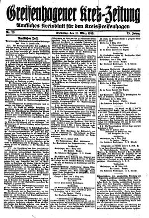Greifenhagener Kreiszeitung on Mar 11, 1919