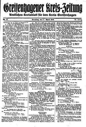 Greifenhagener Kreiszeitung on Apr 8, 1919