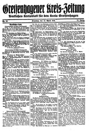 Greifenhagener Kreiszeitung on Apr 15, 1919