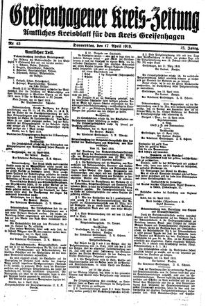 Greifenhagener Kreiszeitung vom 17.04.1919