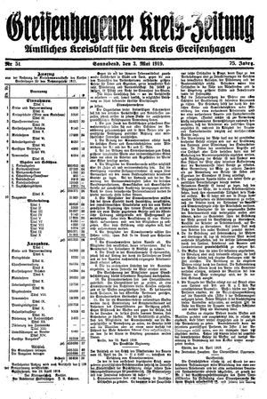 Greifenhagener Kreiszeitung vom 03.05.1919
