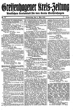 Greifenhagener Kreiszeitung vom 08.05.1919