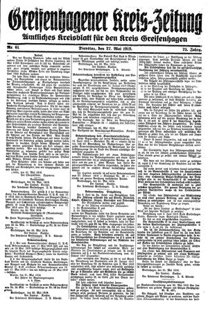 Greifenhagener Kreiszeitung vom 27.05.1919