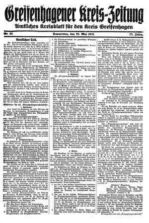 Greifenhagener Kreiszeitung vom 29.05.1919