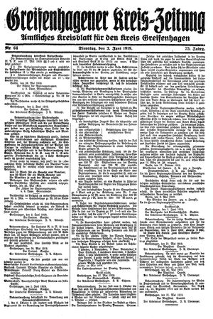 Greifenhagener Kreiszeitung vom 03.06.1919
