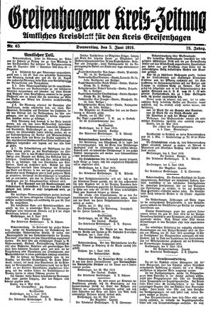 Greifenhagener Kreiszeitung vom 05.06.1919